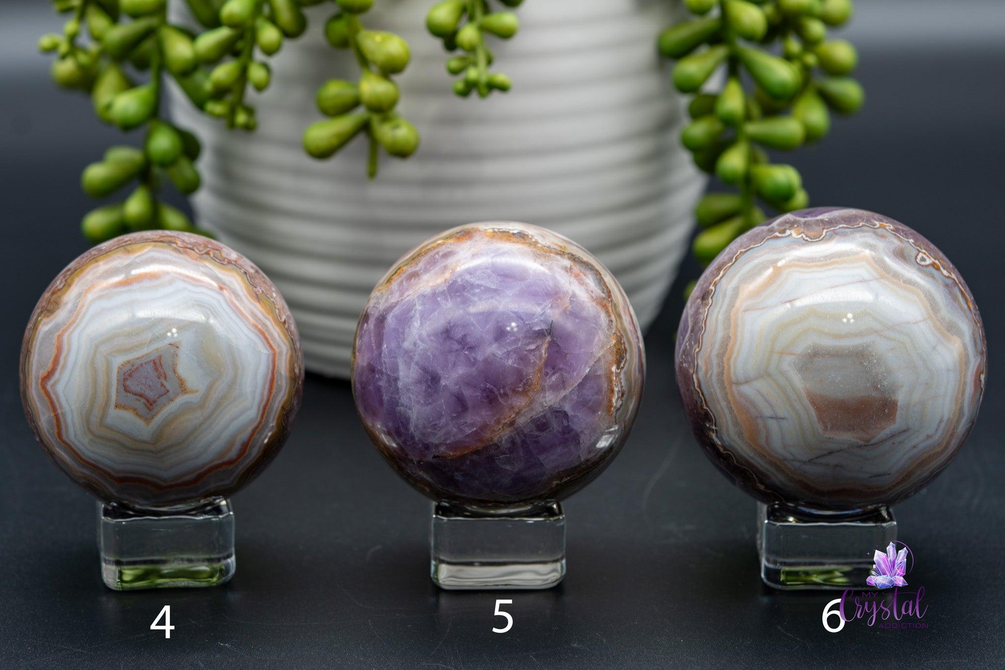 Amethyst with Mexican Agate Sphere 1.9"-2.9"/48mm-75mm - My Crystal Addiction