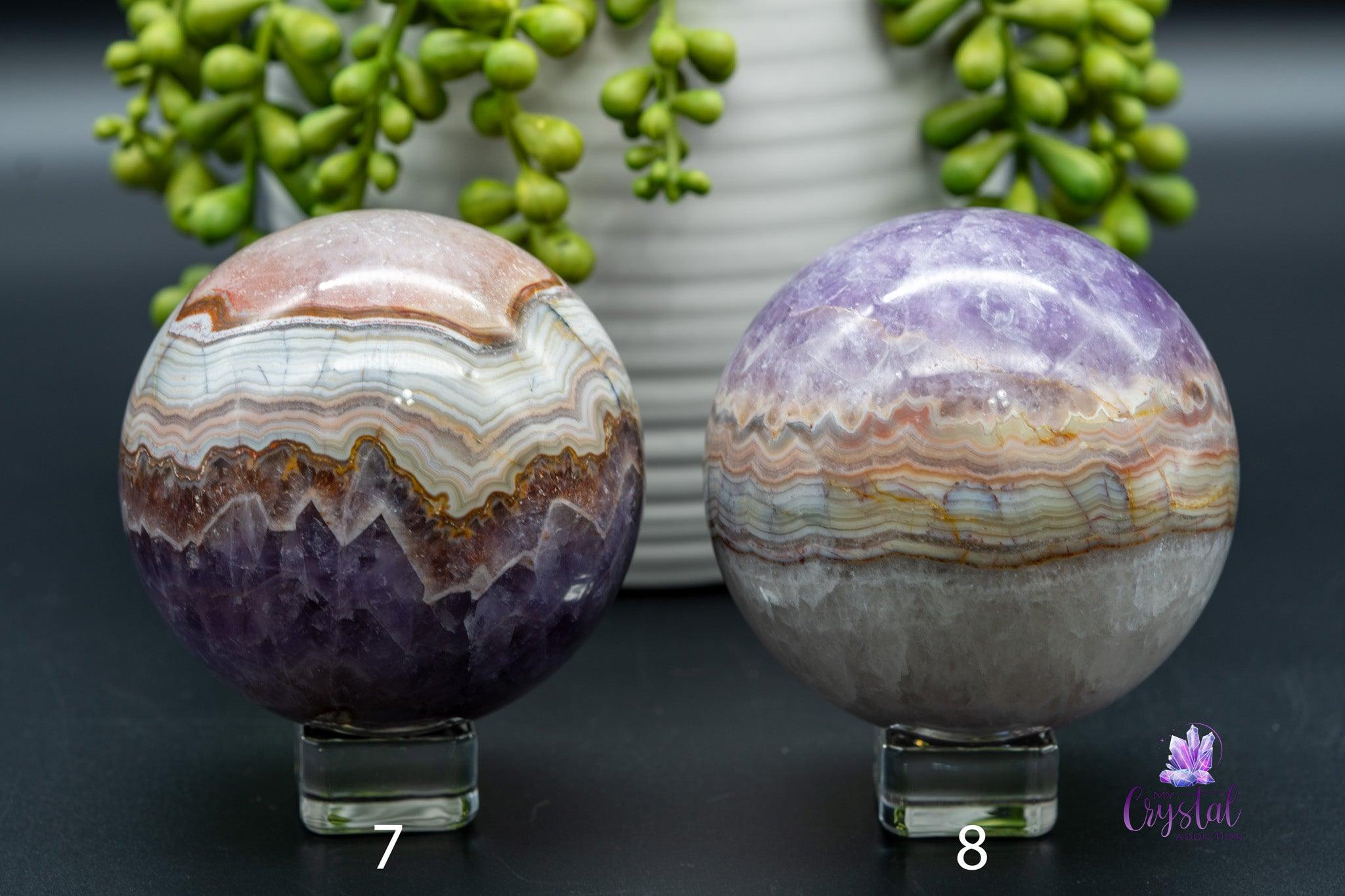 Amethyst with Mexican Agate Sphere 1.9"-2.9"/48mm-75mm - My Crystal Addiction