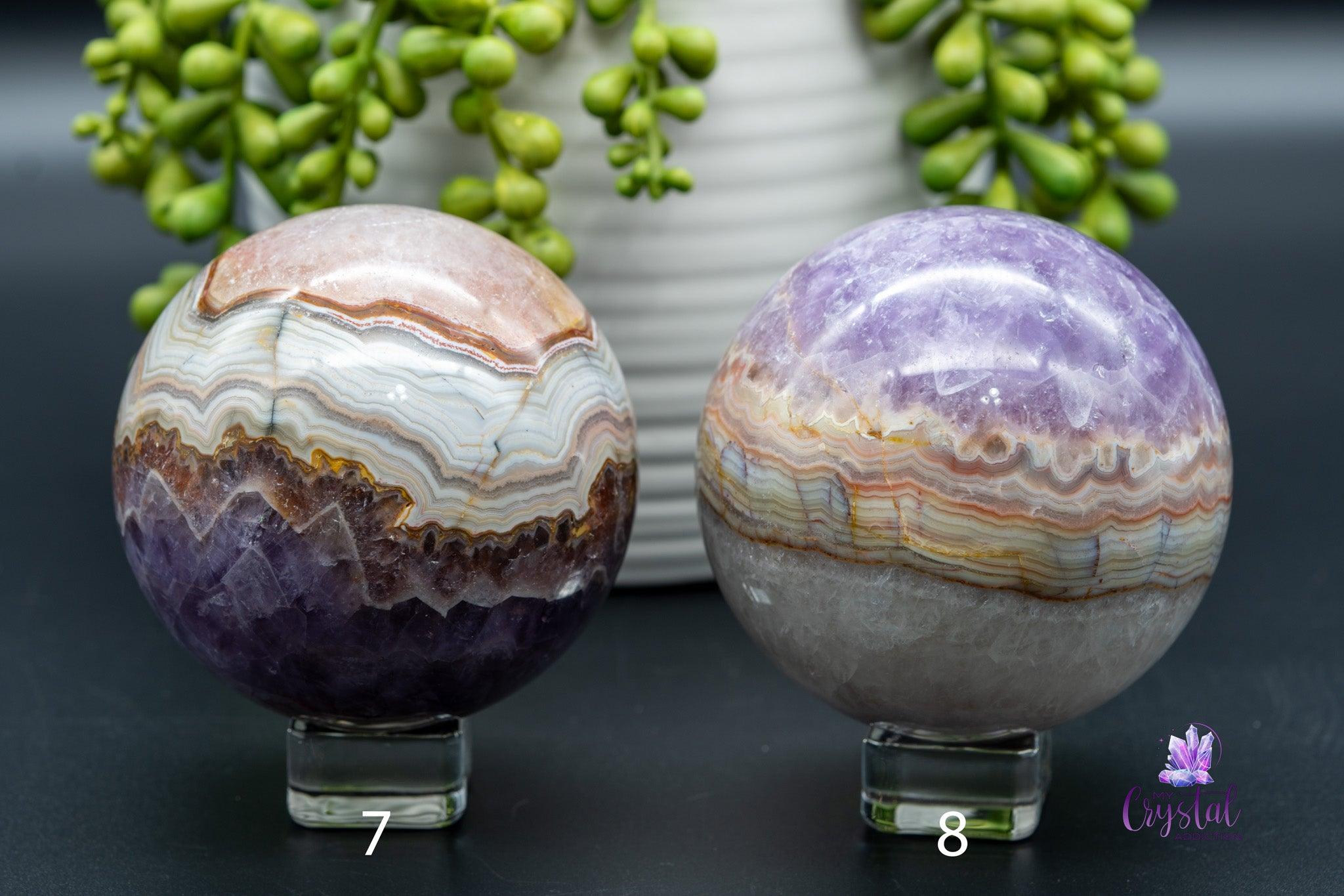 Amethyst with Mexican Agate Sphere 1.9"-2.9"/48mm-75mm - My Crystal Addiction