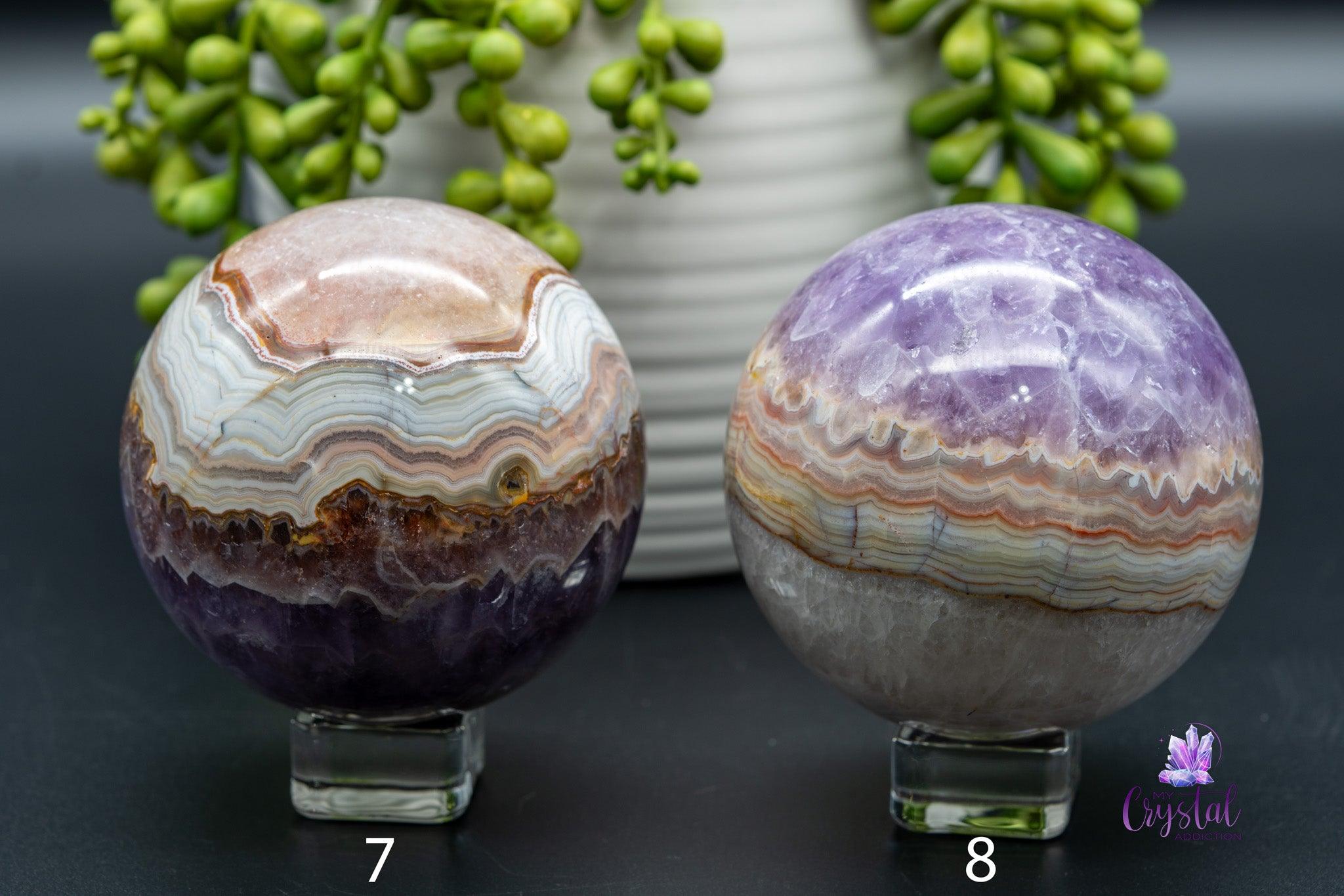 Amethyst with Mexican Agate Sphere 1.9"-2.9"/48mm-75mm - My Crystal Addiction