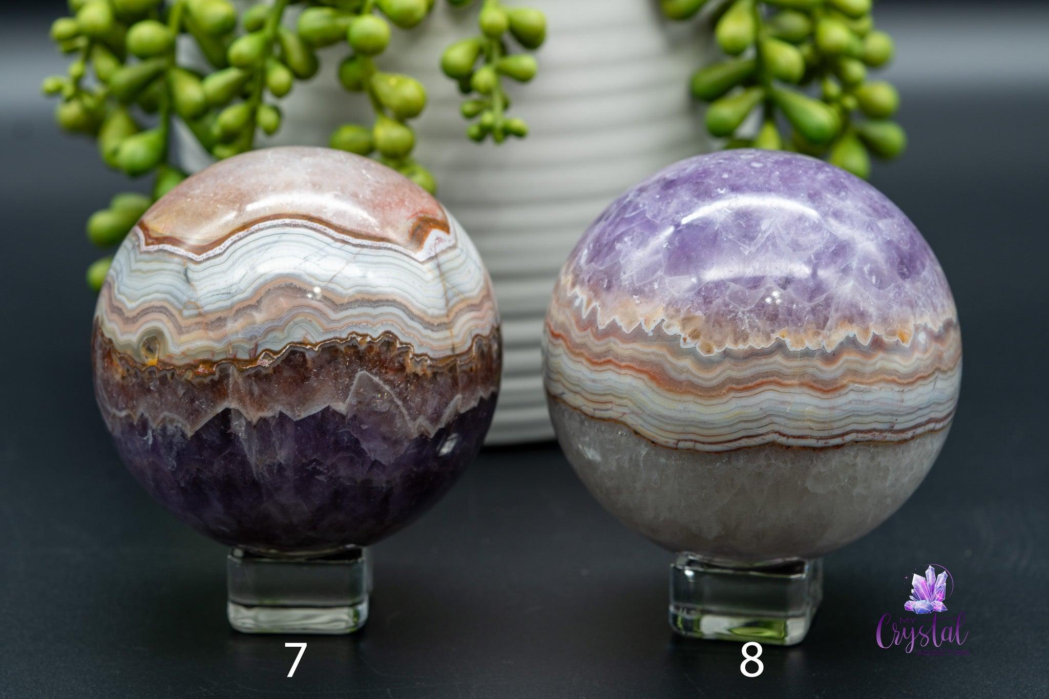 Amethyst with Mexican Agate Sphere 1.9"-2.9"/48mm-75mm - My Crystal Addiction