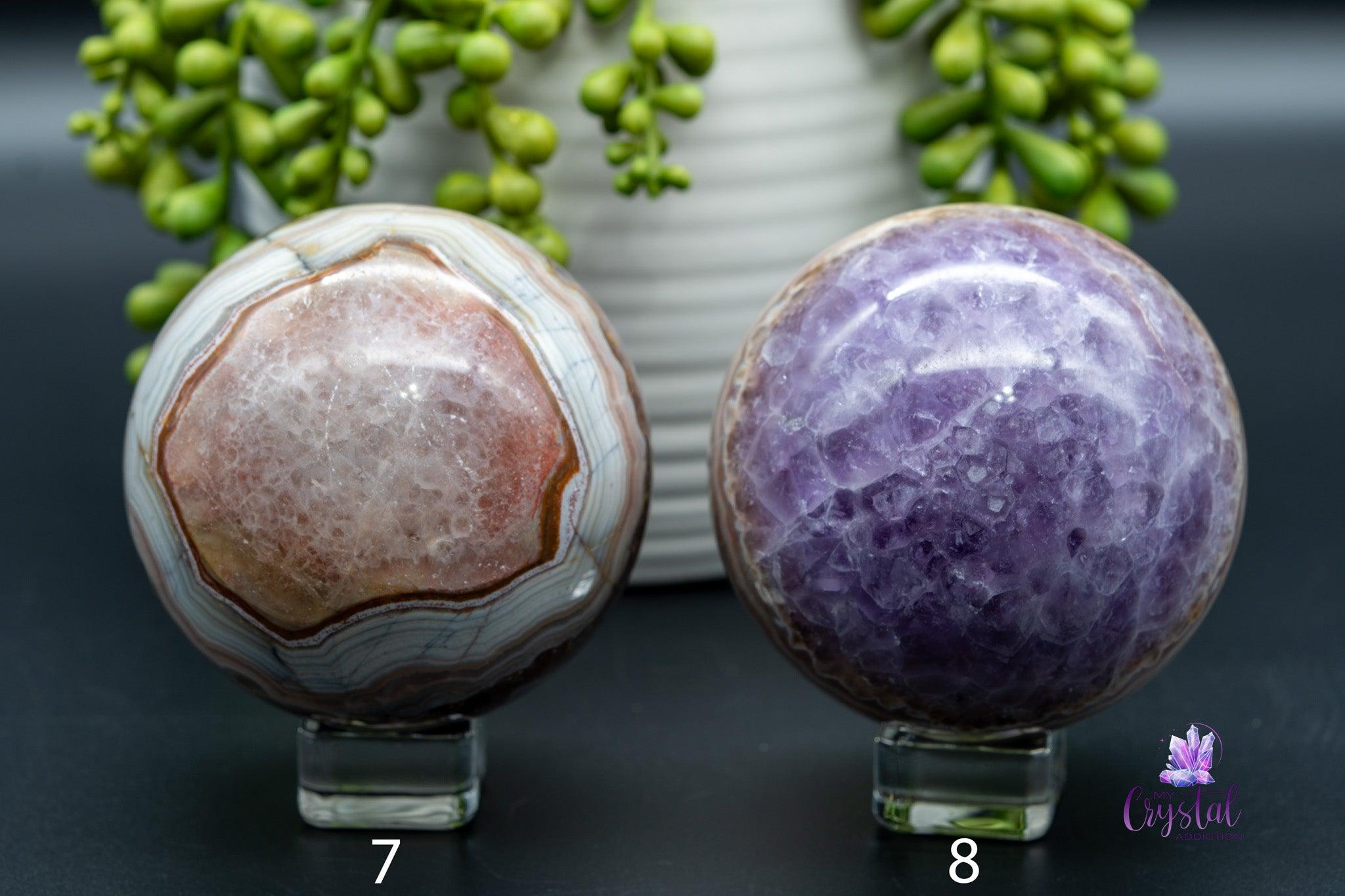 Amethyst with Mexican Agate Sphere 1.9"-2.9"/48mm-75mm - My Crystal Addiction