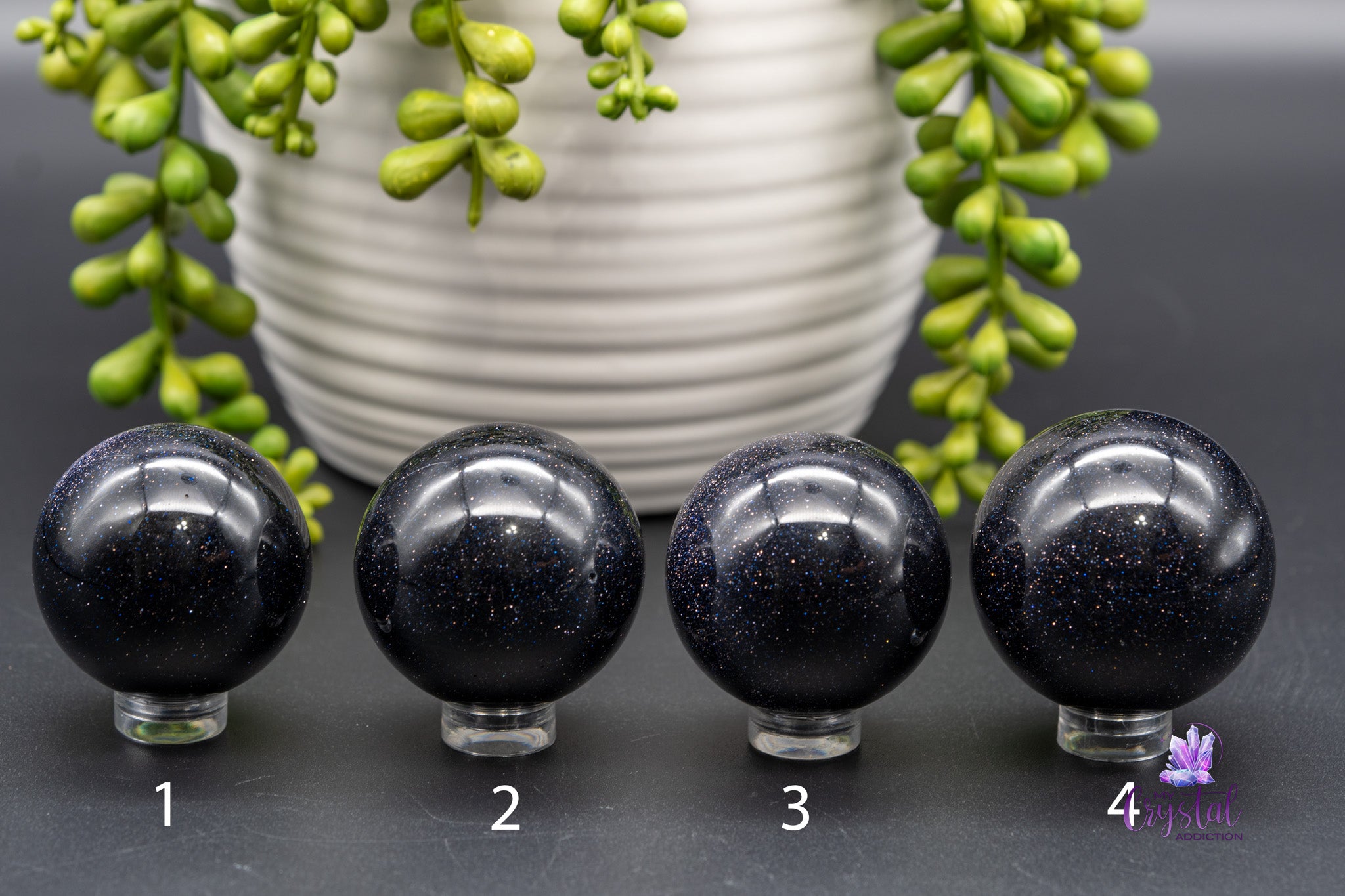Blue Standstone / Blue Goldstone Sphere - 1.5"-2.1"/39mm-54mm - My Crystal Addiction