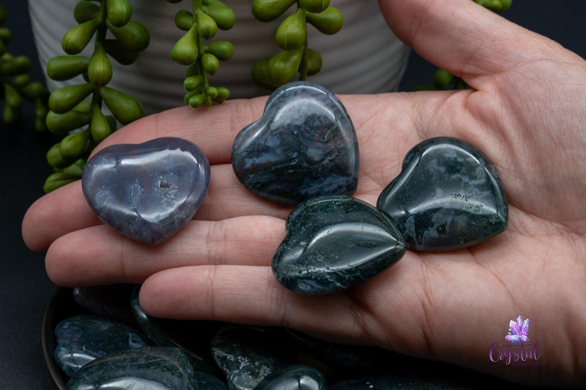 Moss Agate Heart Carving 1.4"