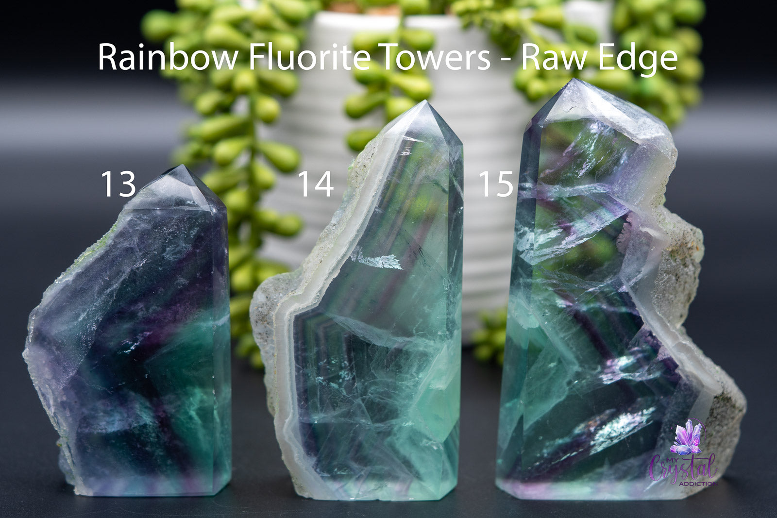 Fluorite Tower - Rainbow w/Raw Edge 2.6"4.4"/66mm-113mm - My Crystal Addiction