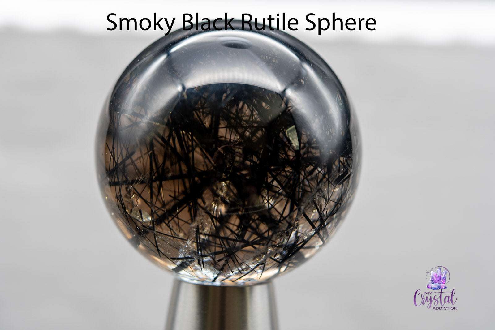 Smoky Quartz Sphere 2.1"/54mm - Black Rutile Inclusions - My Crystal Addiction