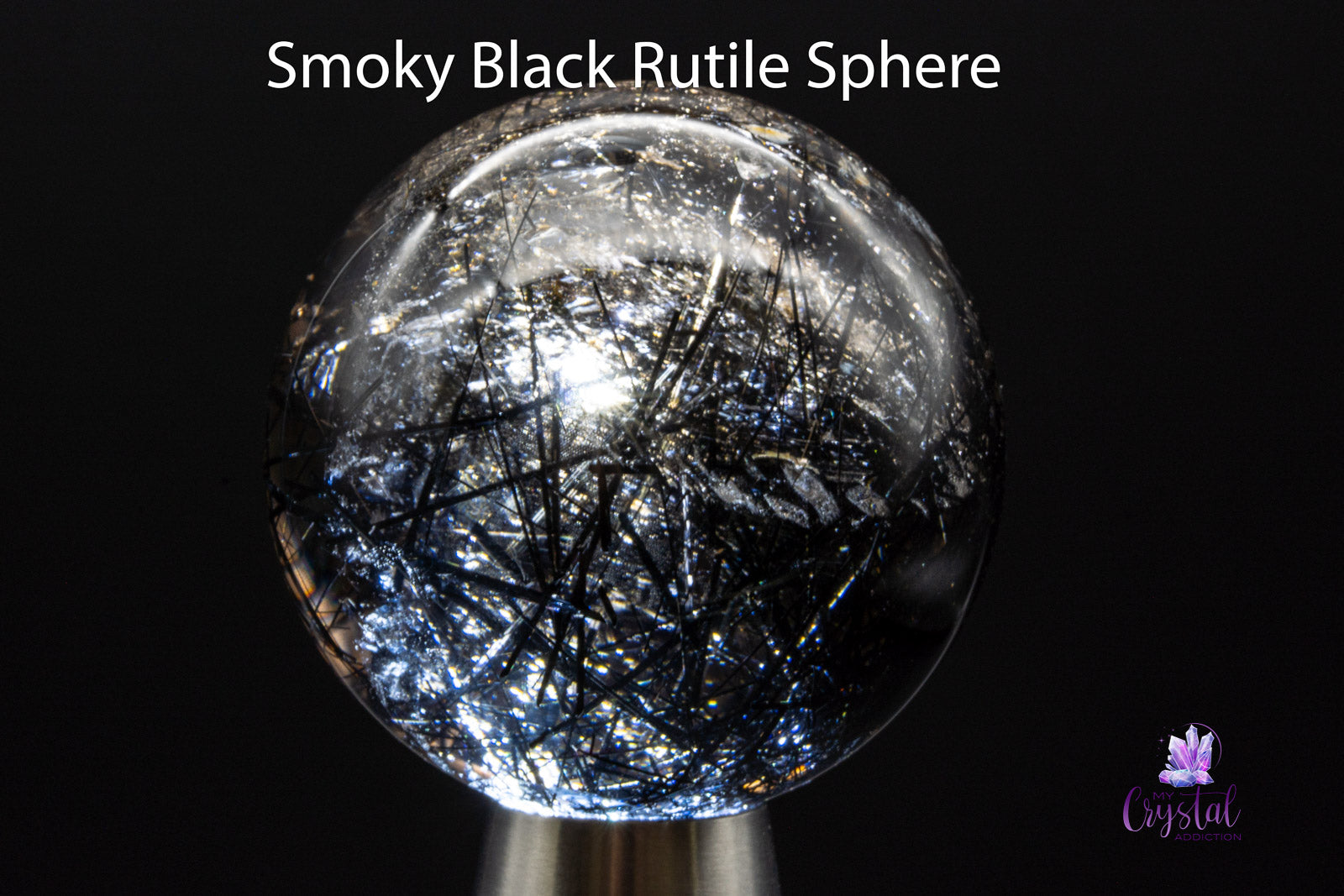 Smoky Quartz Sphere 2.1"/54mm - Black Rutile Inclusions - My Crystal Addiction