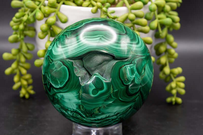Malachite Sphere - Large with Druzy 3.9"/99mm - My Crystal Addiction