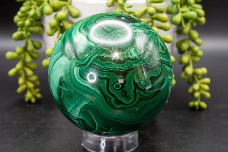 Malachite Sphere - Large with Druzy 3.9"/99mm - My Crystal Addiction