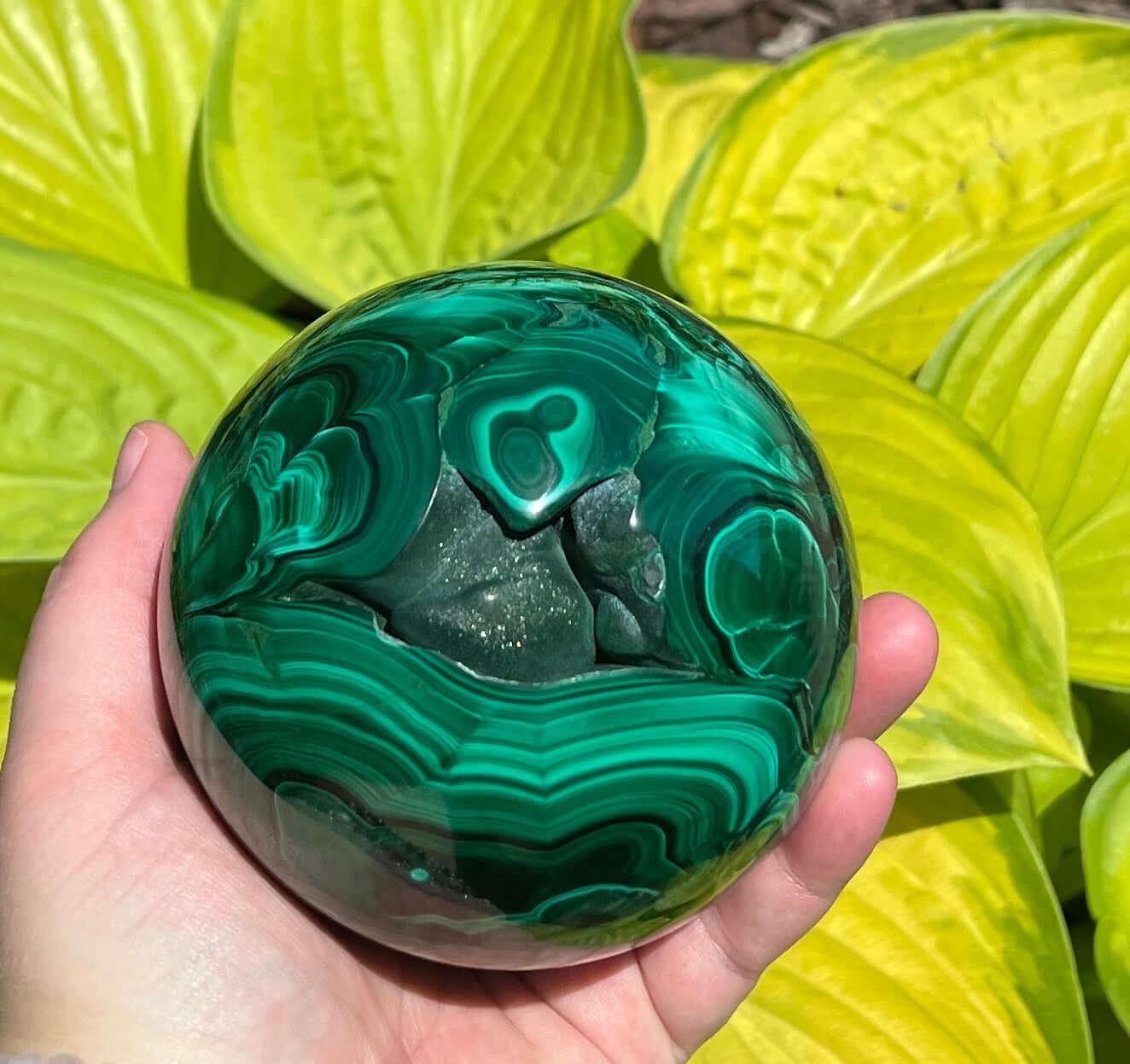 Malachite Sphere - Large with Druzy 3.9"/99mm - My Crystal Addiction