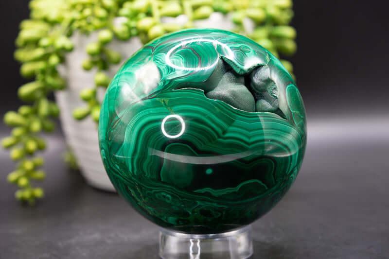 Malachite Sphere - Large with Druzy 3.9"/99mm - My Crystal Addiction