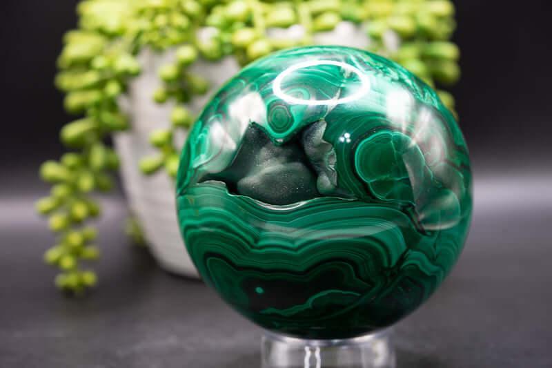 Malachite Sphere - Large with Druzy 3.9"/99mm - My Crystal Addiction