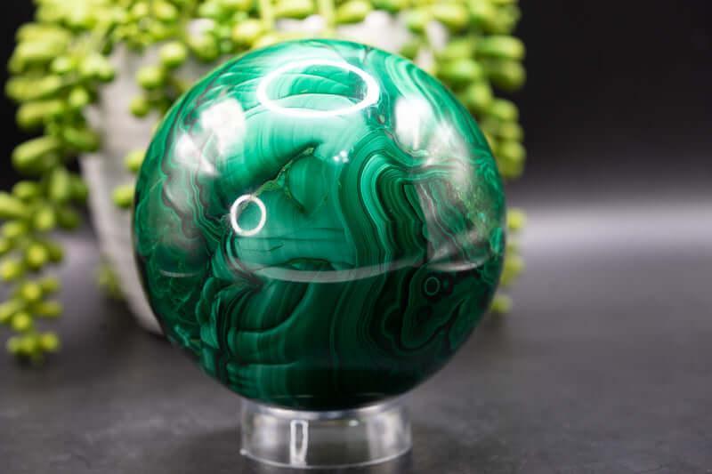 Malachite Sphere - Large with Druzy 3.9"/99mm - My Crystal Addiction