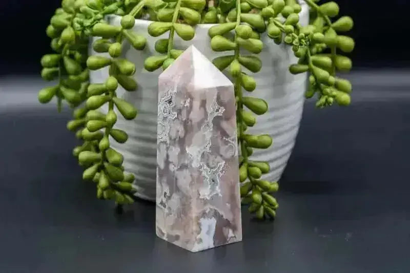 Pink Amethyst with Flower Agate Tower - Heart Chakra - My Crystal Addiction