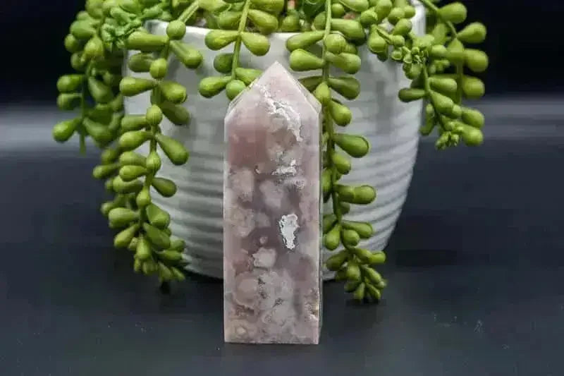 Pink Amethyst with Flower Agate Tower - Heart Chakra - My Crystal Addiction