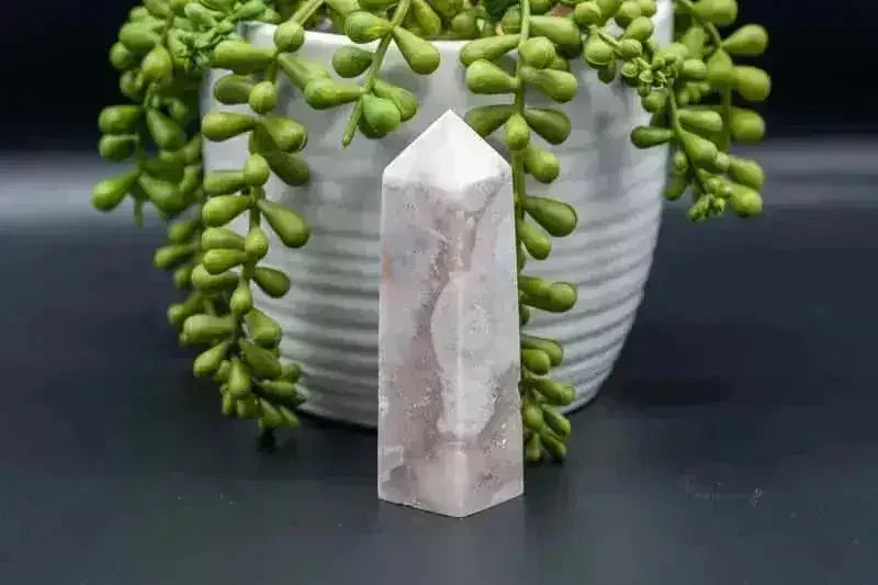 Pink Amethyst with Flower Agate Tower - Heart Chakra - My Crystal Addiction
