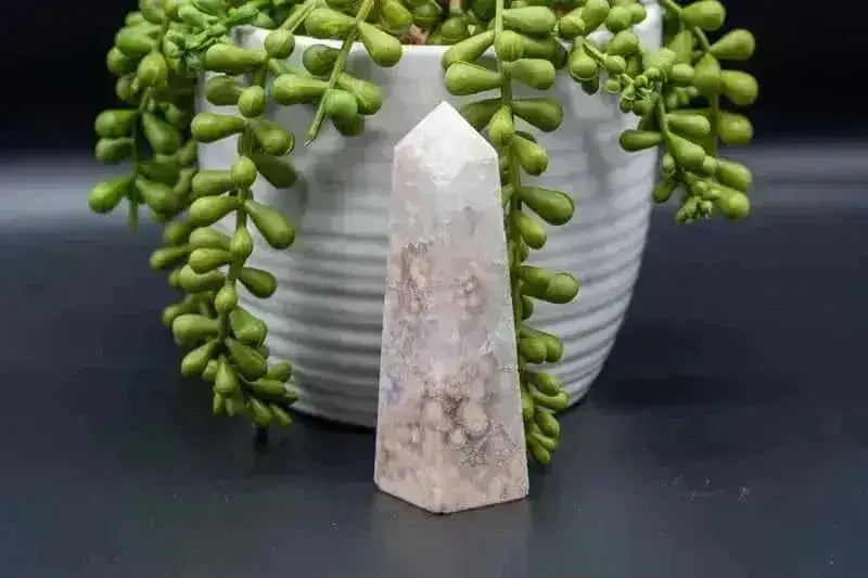 Pink Amethyst with Flower Agate Tower - Heart Chakra - My Crystal Addiction