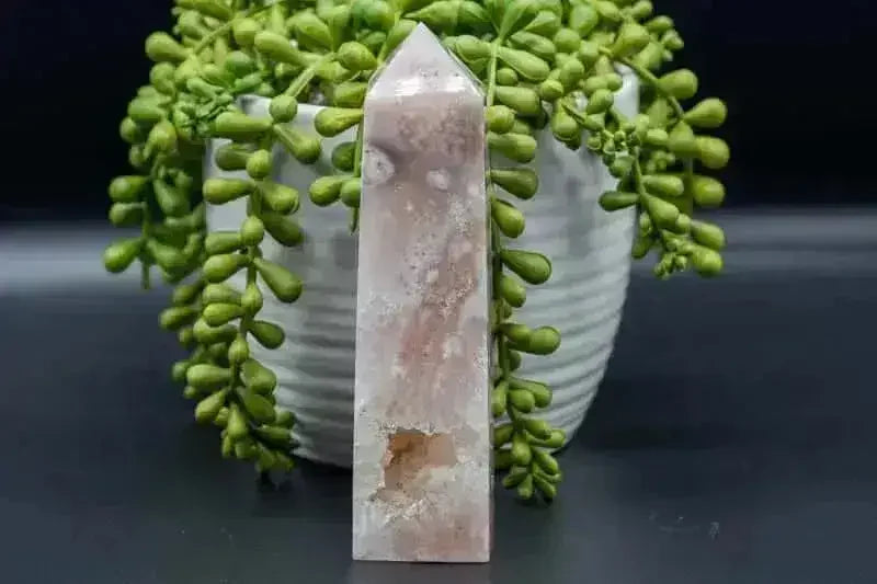 Pink Amethyst with Flower Agate Tower with Druzy - Heart Chakra - My Crystal Addiction