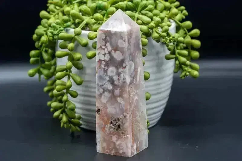 Pink Amethyst with Flower Agate Tower with Druzy - Heart Chakra - My Crystal Addiction