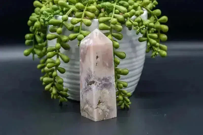 Pink Amethyst with Flower Agate Tower with Druzy - Heart Chakra - My Crystal Addiction