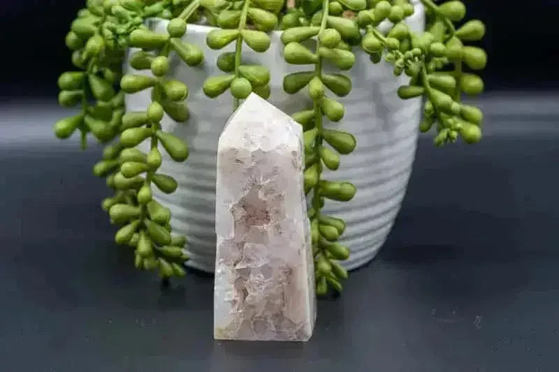Pink Amethyst with Flower Agate Tower with Druzy - Heart Chakra - My Crystal Addiction