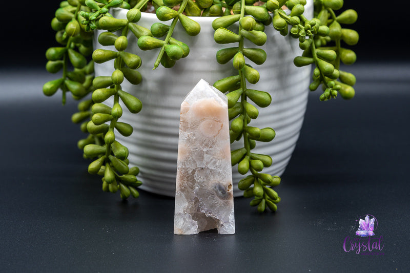 Pink Amethyst with Flower Agate Tower with Druzy - Heart Chakra - My Crystal Addiction