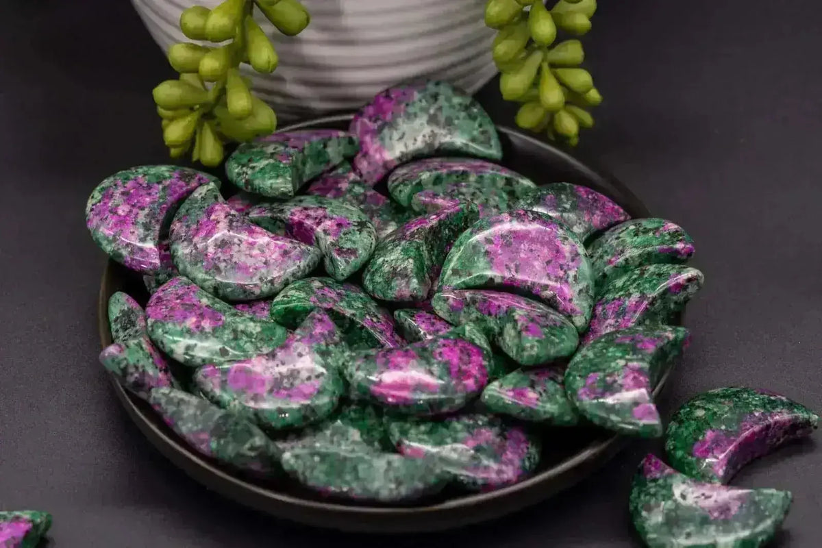 Ruby Zoisite Moon Carving - Heart Chakra - My Crystal Addiction