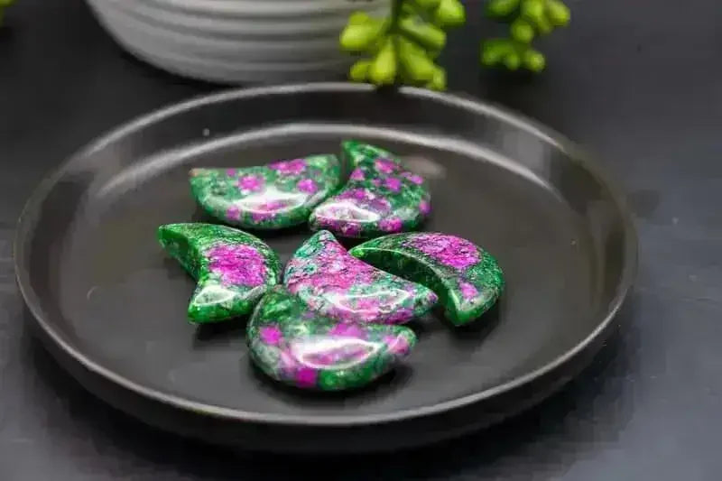Ruby Zoisite Moon Carving - Heart Chakra - My Crystal Addiction