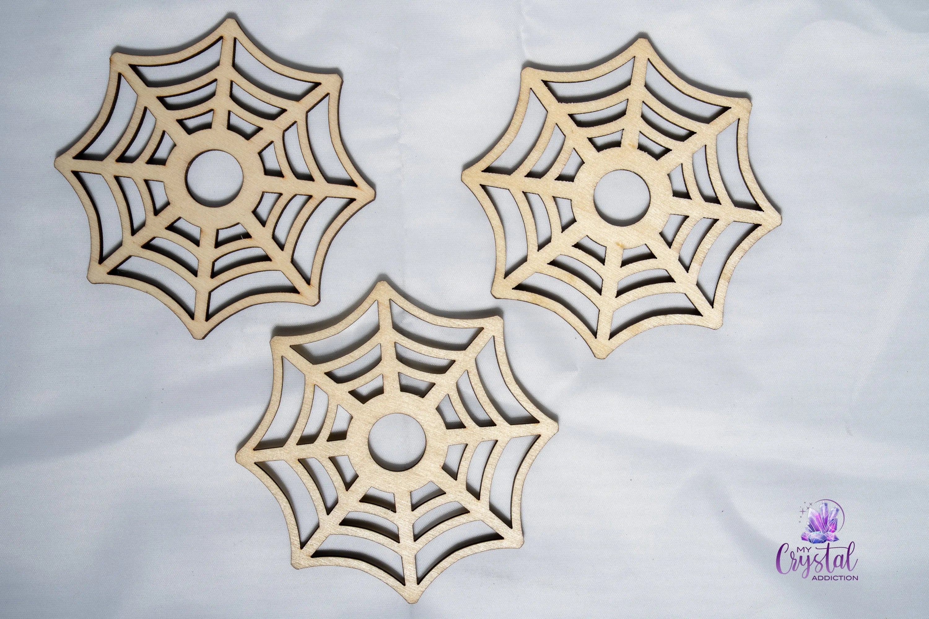 Wooden Sphere Stand - Laser Cut Spider Web - My Crystal Addiction