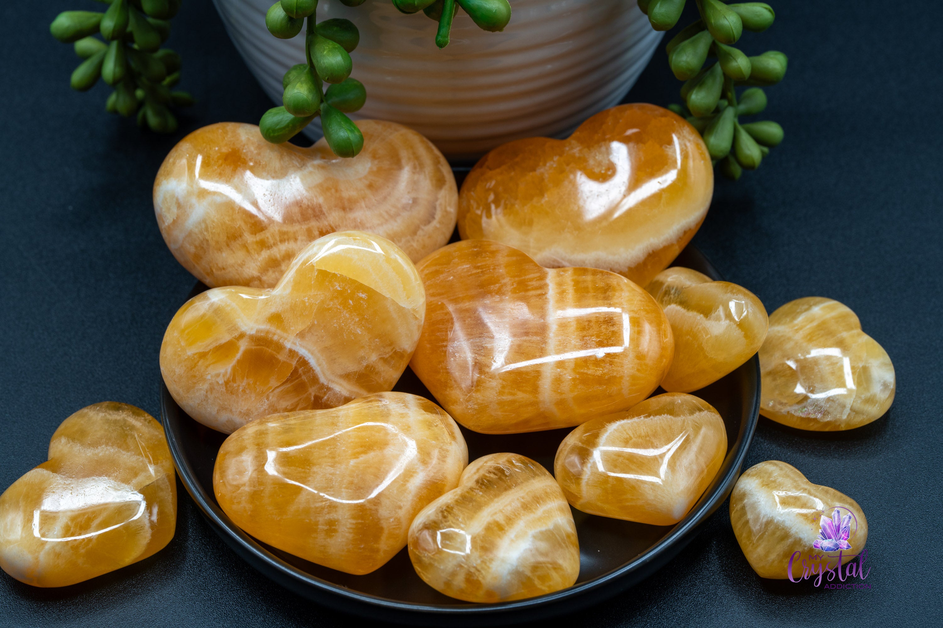 Heart-shaped orange calcite stones