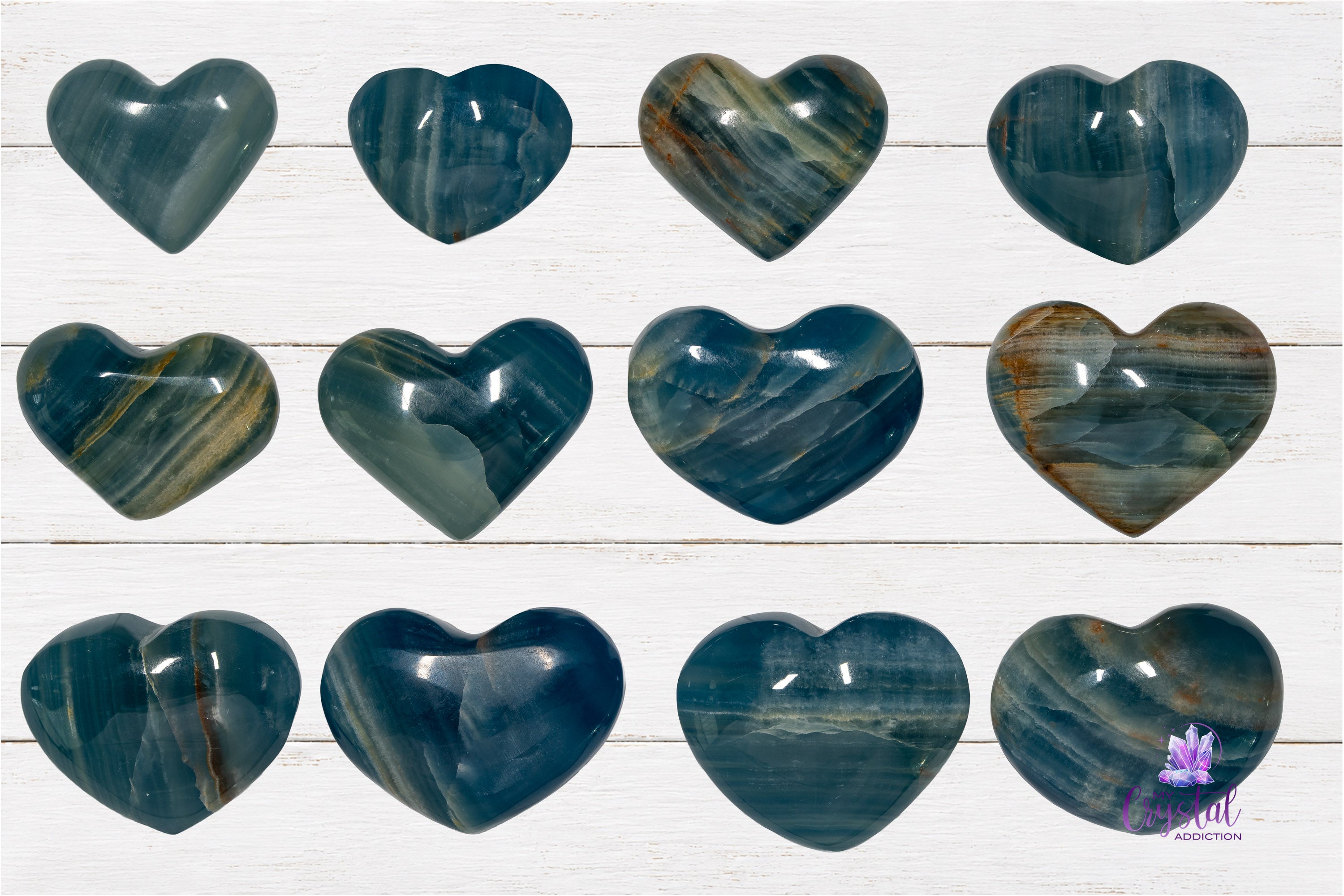 Blue Onyx Hearts from Argentina (blue calcite) 04