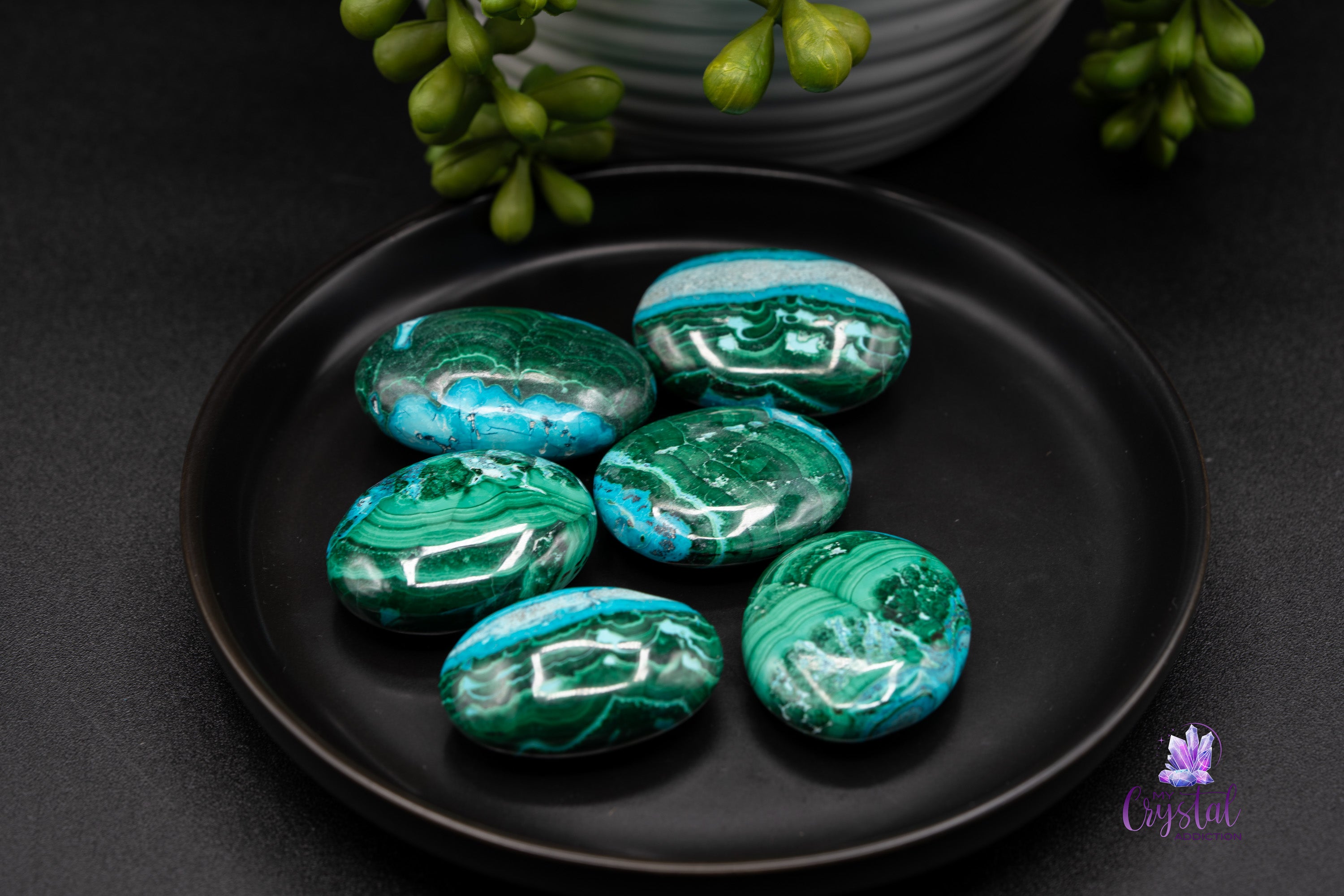 High Quality Malacolla Mini Palm Stone - Malachite & Chrysocolla - My Crystal Addiction