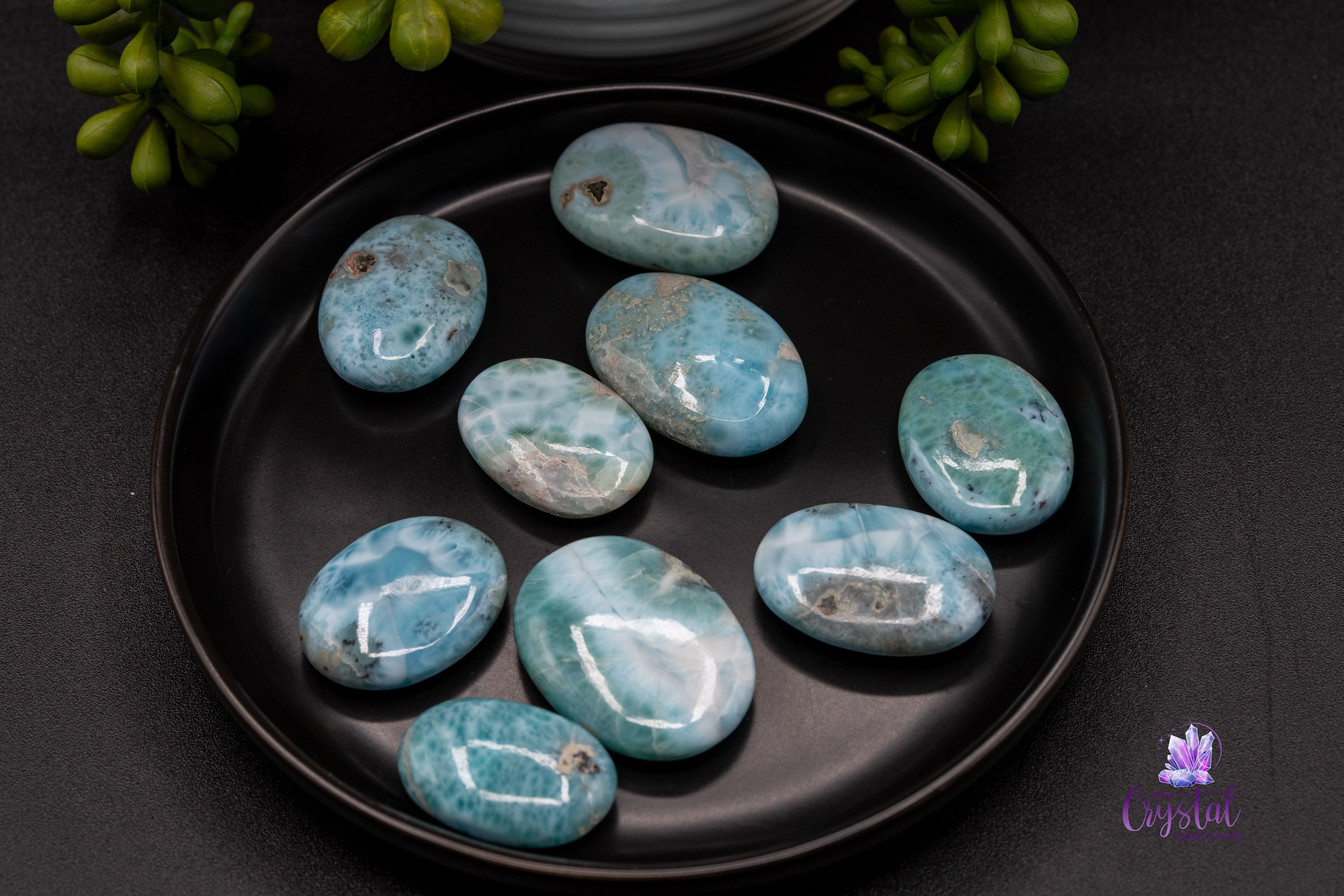 Larimar Mini Palm Stone - Grade AA - High Quality - Throat Chakra 02