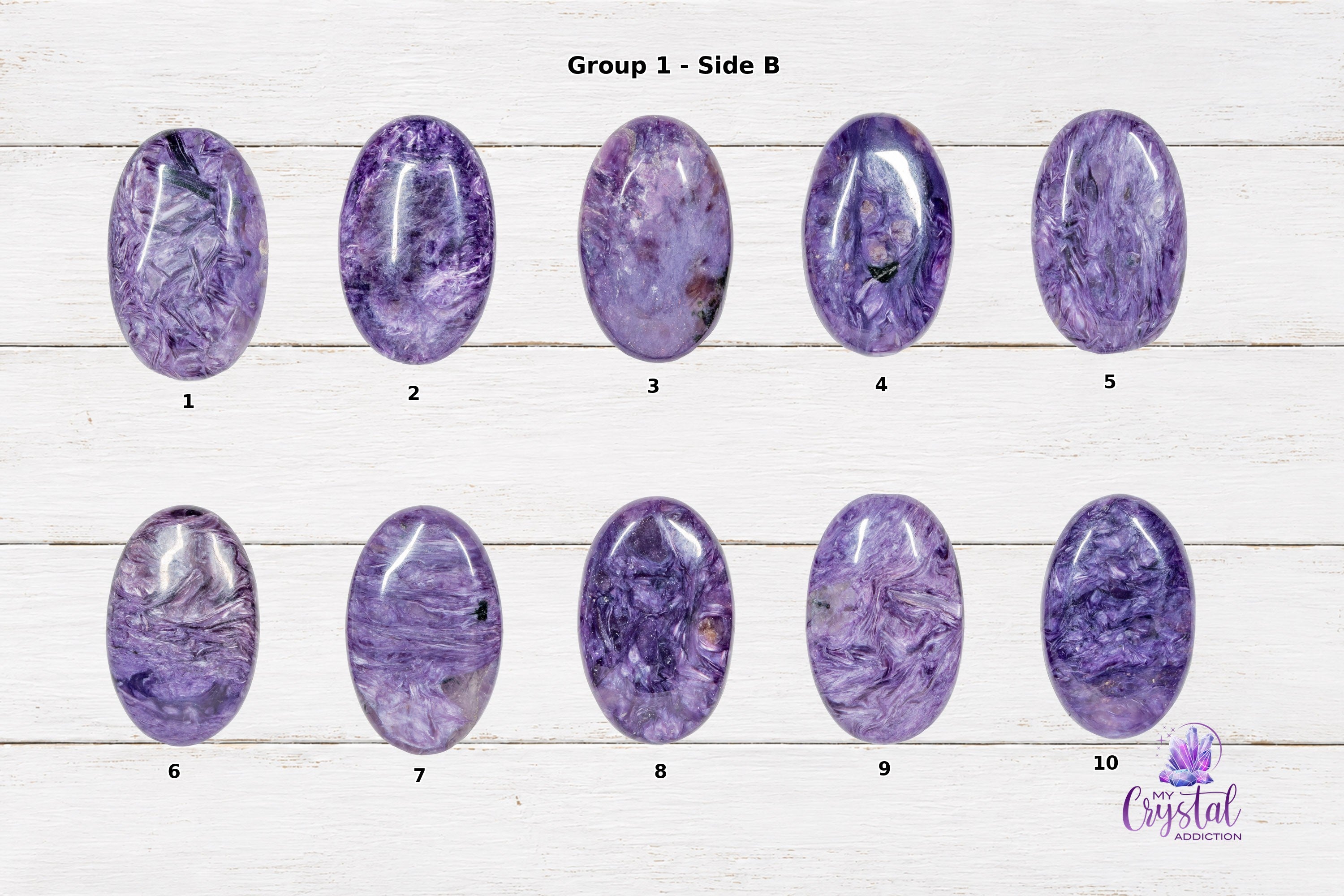 Product photo 4 of Charoite Mini Palm - Grade AAA - Crown Chakra