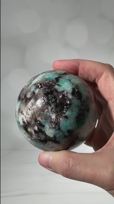 Amazonite with smokey quartz sphere